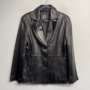 VTG 90s Minimalist Retro Black Leather Jacket L 3 Button LNR